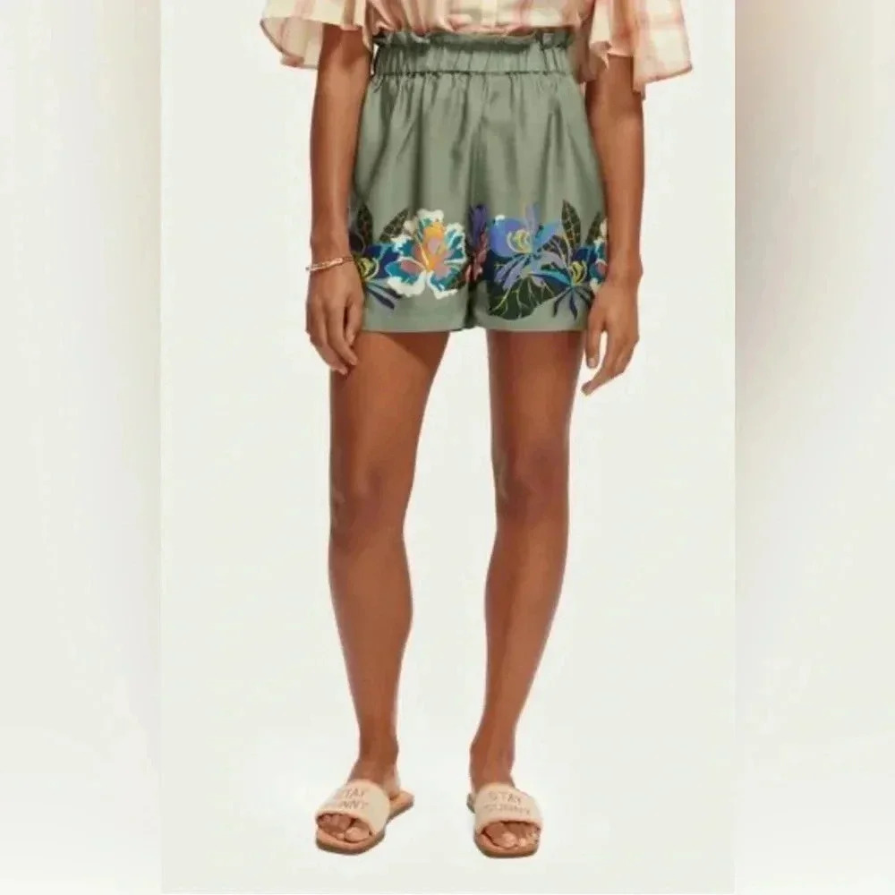 SCOTCH & SODA High Rise Printed Tencel Tennis Shorts Green